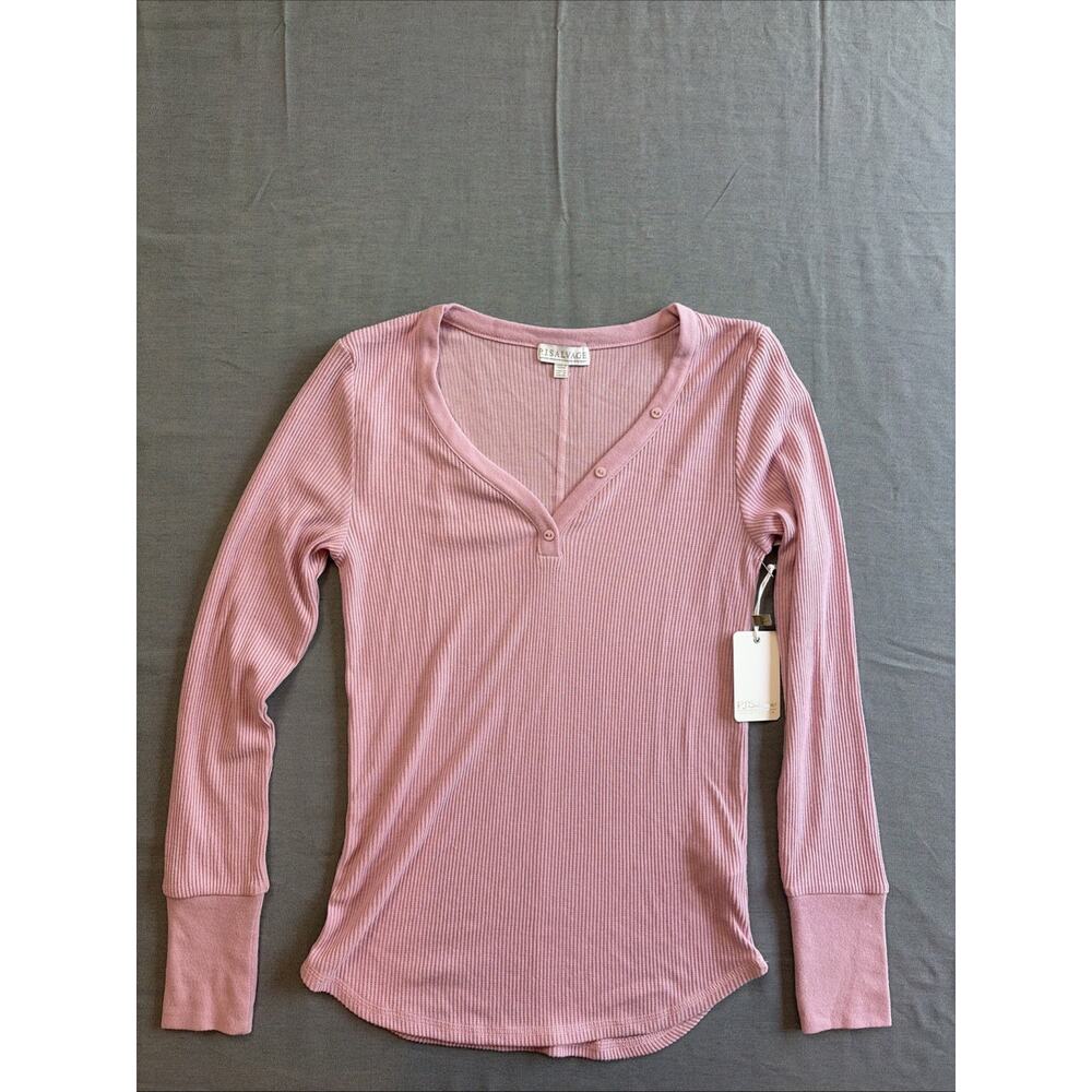 NEW PJ SALVAGE Womens‎ Waffle Rib Knit Sweater Henley Pullover Pink Mist Sz M